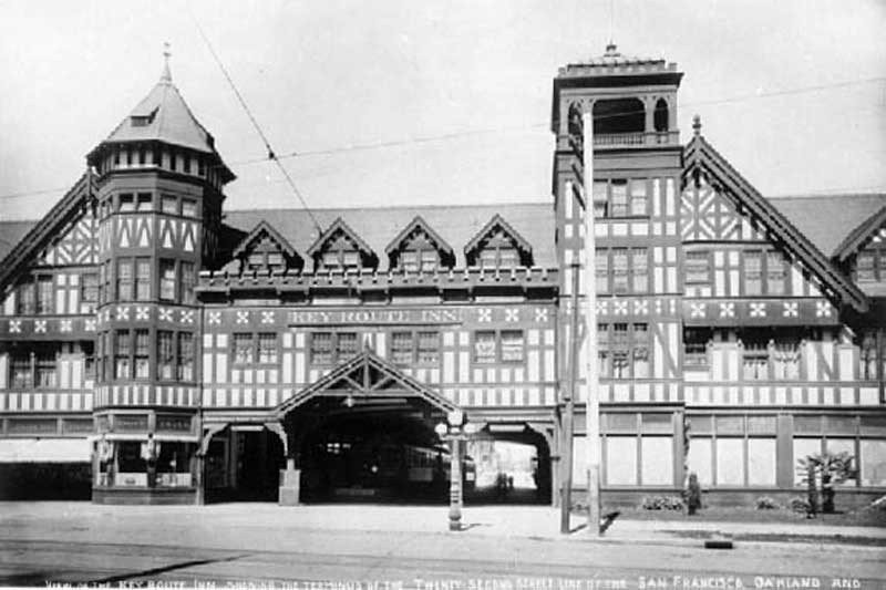 KeyRouteInn
The famous Key Route Inn on the 22nd Street line of the San Francisco, Oakland and San Jose Railway. The downtown Oakland street would later be known as Grand Avenue, route of the B-line. <i>Courtesy of John Stashik</i>
