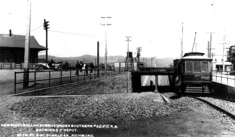 richmondunderpass
Car #38 at new SP underpass for MacDonald Ave Richmond, 1907. J.G.Graham Collection Courtesy of the Oakland History Room
