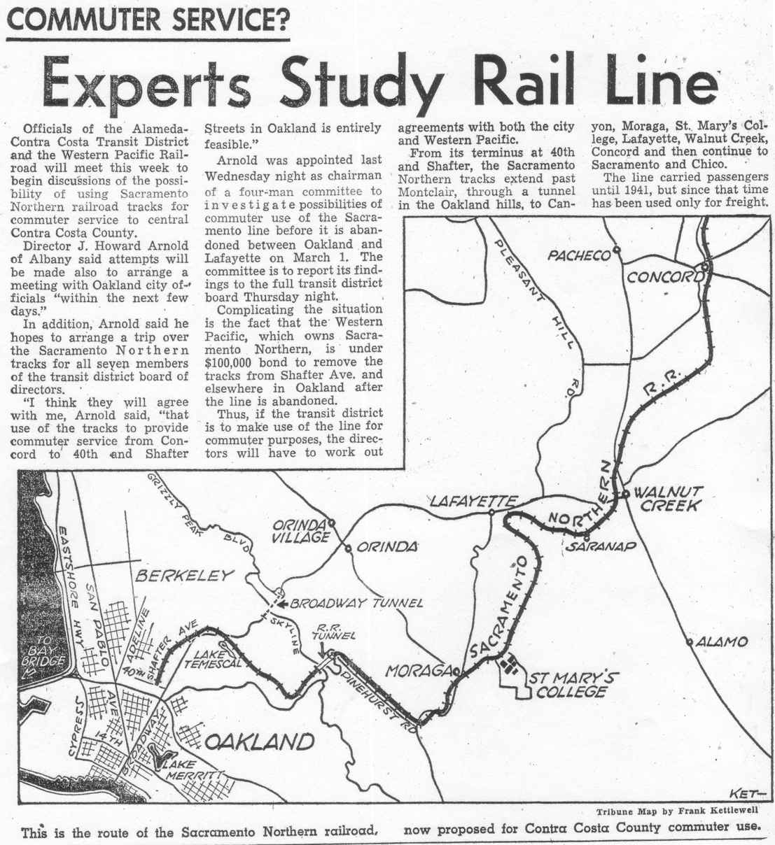 2_10_57
Experts Study Rail Line. Tribune February 10th 1957 Moraga History Center

