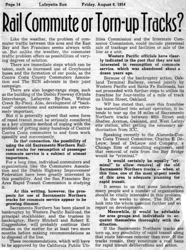 8_6_54
Rail Commuter or Torn Up Tracks? Lafayette Sun. August 6th, 1954 Moraga History Center
