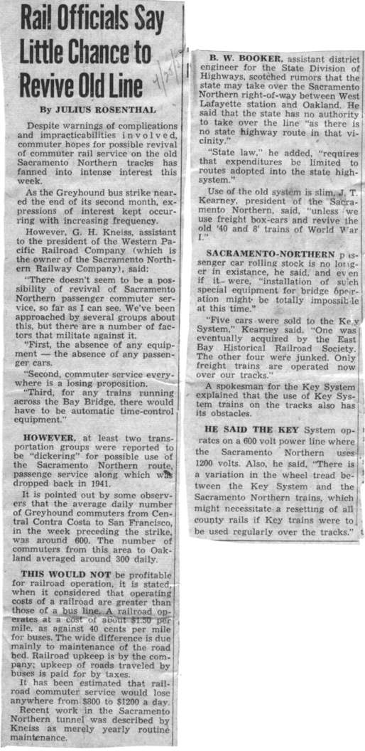 unk2
Rail Officials Say Little Chance to Revive Old Line. April 27th, 1957. Newspaper unknown. Courtesy of the Moraga History Center
