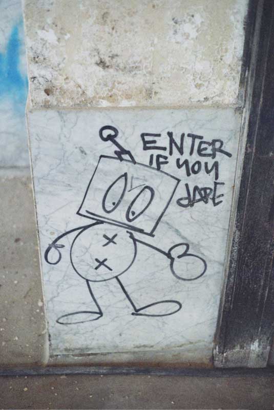 1_G
Enterior detail/Graffiti on wall. Mail waiting area. Photo by Evan

