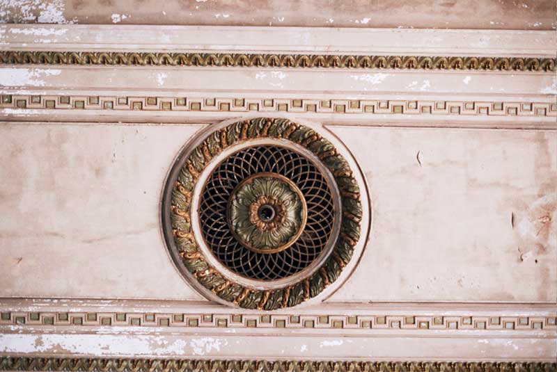 5_G
Ceiling detail. Main waiting area. Lamps were hung from these. Like ancient Egypt, most of the original paint and undamaged details are on high up undersides. Photo by Evan
